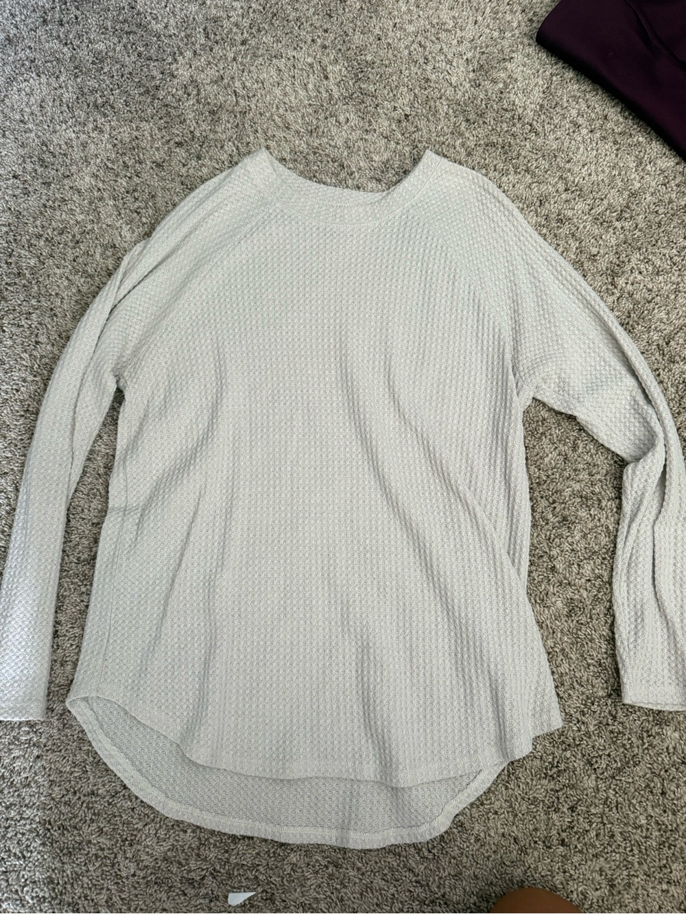 American Eagle Outfitters Light Gray Waffle Long-Sleeve Top
